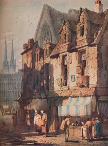 Gatubild, Bayeux, Normandie, c1828 av Samuel Prout