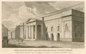 Vy över östfronten av den nya Theatre Royal, Covent Garden, London