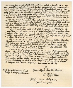 Brev från Samuel Richardson, 22 mars 1754. av Samuel Richardson