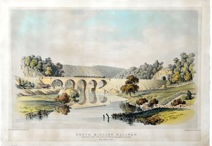 North Midland Railway Bridge över floden Derwent och Matlock Road nära Amber Gate. 1840 (handfärgad litografi på papper) av Samuel Russell