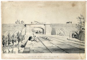 North Midland Railway Bridge under Cromford Canal vid Bull Bridge c1840 (tonad litografi på papper) av Samuel Russell