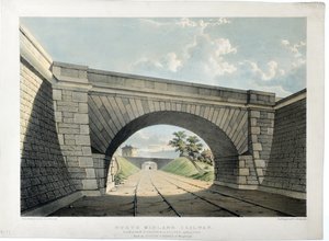 North Midland Railway. Utsikt över New Street Bridge etc i Belper, med utsikt mot söder, ca 1840 (handfärgad litografi på papper) av Samuel Russell