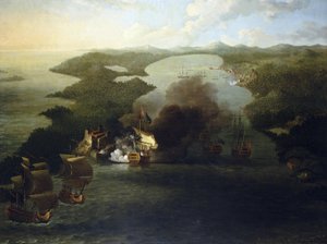 Spaniens kolonialkrig: erövringen av Porto Bello (eller Puerto Bello) (Argentina), 21 november av Samuel Scott