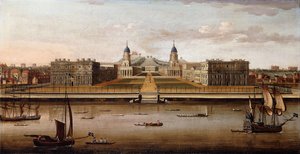 Utsikt över The Royal Hospital, Greenwich, från Themsen,
