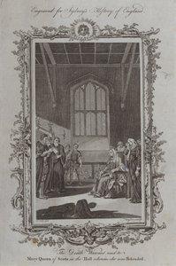 Dödsdomen lästes upp för Mary Queen of Scots i hallen där hon halshöggs av Samuel Wale