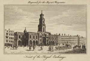 Framsidan av Royal Exchange i City of London av Samuel Wale