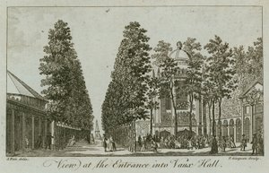 Vy över ingången till Vauxhall Gardens, London av Samuel Wale