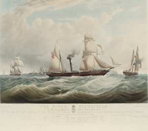 Nigerianska expeditionen, vid sammanflödet av floderna Niger och Benoue, fartygen Albert, Sudan och Wilberforce utanför Holyhead (Wales), augusti-oktober 1841 av Samuel Walters