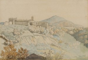 Klostret Grotta Ferrata, antika Tusculum, Italien, ca 1805 (penna & wc på papper)