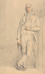En gentleman, full längd, som håller ett papper och en penna av Samuel de Wilde