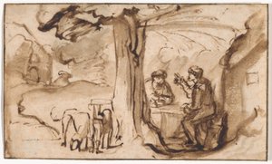 Jakob och Esau (rekto); Chef för en ung kvinna sover (verso) av Samuel van Hoogstraten