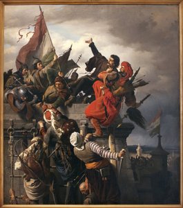 Titusz Dugovics offer (? -1456). Ungerska nationella hjältar, som utmärktes under belägringen av Belgrad av det osmanska riket. Målning av Sandor Wagner (1838-1919), Olja på duk
