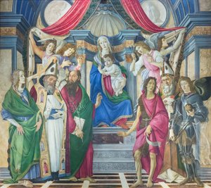Madonna och barn tronade med helgon av Sandro Botticelli
