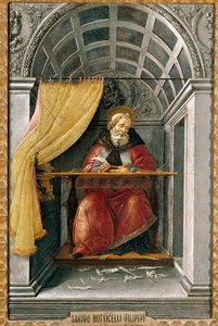 Sankt Augustinus i sin cell Målning av Alessandro di Mariano dei Filipepi dit Sandro Botticelli (1445-1510). Tempera på duk av Sandro Botticelli