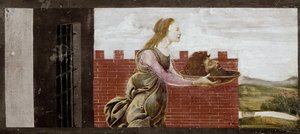 Salome håller huvudet på St John Baptist. Detalj av St Barnaba altartavla (Tempera på trä av Sandro Botticelli