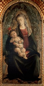 Jungfru och barn i härlighet omgiven av Seraphin-änglar Detrempe på trä av Alessandro di Mariano dei Filipepi, dit Sandro Botticelli (1445-1510) 1469-1470 Dim.120x65 cm Florence Uffizi Gallery (Uffizi) av Sandro Botticelli