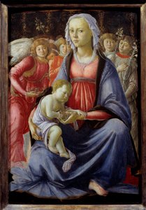 Jungfru och barn omgiven av fem änglar Målning av Alessandro di Mariano dei Filipepi dit Sandro Botticelli (1445-1510) 1400-talet sön. 0,58x0,4 m av Sandro Botticelli