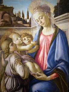 Italienska:  Madonna col Bambino e due angeli Madonna med barn och två änglar av Sandro Botticelli