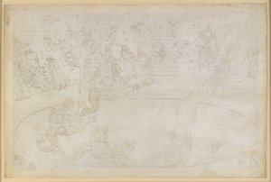 La Divina Commedia, Inferno XVII. Vergilius och Dante i helvetets sjunde krets, 3:e avsnittet: De som brutit mot den gudomliga ordningen i eldöknen, bestraffningen av ockrarna; nedstigningen i djupet på Geryons rygg av Sandro Botticelli