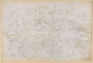 La Divina Commedia, Inferno XXXIII. Helvetets nionde krets (Cocytus), 3:e avsnittet: Greve Ugolinos botgöringsberättelse; straffet för dem som svikit sina gästvänner i Ptolemäas is av Sandro Botticelli