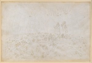 La Divina Commedia, Inferno XXXII. Nionde cirkeln (Cocytus), 1:a och 2:a avsnittet: Bestraffningen av förrädarna mot släkt och fosterland i isen vid Caina och Antenora av Sandro Botticelli