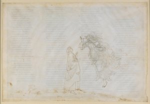 La Divina Commedia, Paradiso V. Den första sfären (månhimlen): Beatrice förklarar för Dante principerna för kyrklig dispens; uppstigning till Mars sfär av Sandro Botticelli
