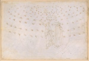 La Divina Commedia, Paradiso XXIII. Åttonde sfären (faststjärnehimlen): Vision av Kristi triumf; Dante ser Beatrice i hennes sanna skepnad; Mariadansen och de tolv apostlarna av Sandro Botticelli
