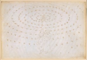 La Divina Commedia, Paradiso XXIV. Åttonde sfären (fasta stjärnhimlen): Beatrice ber Petrus att pröva hennes lärjunge i den sanna tron, den första teologiska dygden; Dantes trosbekännelse av Sandro Botticelli