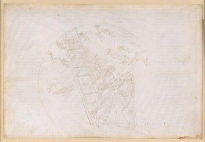 La Divina Commedia, Paradiso XXI. Övergång till den sjunde planetsfären (Saturnus himmel): Dante ser Jakobs stege och ljuset från de saliga, som en gång visat sig värdiga i Contemplatio; tal av Petrus Damianus av Sandro Botticelli