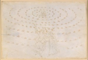 La Divina Commedia, Paradiso XXVI. Åttonde sfären (fasta stjärnorna): Johannes frågar Dante om den tredje teologiska dygden, kärleken; Dante återfår sin syn med förnyad styrka; Adams ljus uppenbarar sig av Sandro Botticelli