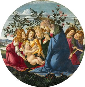 Madonna avgudar barnet med fem änglar av Sandro Botticelli