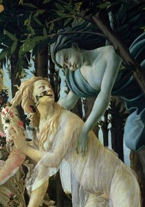 Primavera: Detalj av Zephyr och Flora tempera på panel av Sandro Botticelli