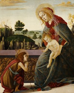 Madonnan och barnet med den unge Johannes döparen i ett landskap av Sandro Botticelli