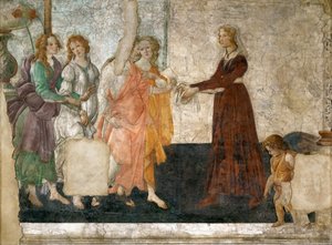 Venus och de tre nåderna ger presenter till en ung flicka, 1484-1486 av Sandro Botticelli