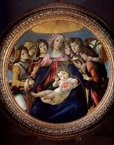 Virgin and Child och Six Angels sa Madonna della Melagrana eller Melograno av Sandro Botticelli
