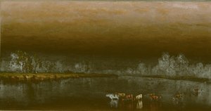 Kor i en damm vid solnedgången, 1860. av Sanford Robinson Gifford