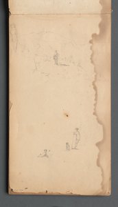 Skissbok, sidan 02: Figur i landskap med hund av Sanford Robinson Gifford