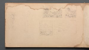 Skissbok, sida 39: Maine Landscape Vignittes, 1859. av Sanford Robinson Gifford