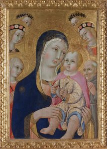 Madonna med barnet, heliga Apollonia och Bernardino och fyra änglar, ca 1460 av Sano di Pietro
