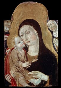 Jungfrun och barnet med heliga. Målning av Sano di Pietro (1406-1481). Tempera på trä, 43 x 27 cm. School of Siena, italiensk gotisk konst. Pushkin Museum of Fine Arts, Moskva. ©FineArtImage/Leemage av Sano di also Ansano di Pietro di Mencio Pietro