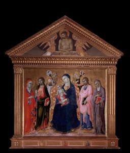 Jungfru och barn med Sts. Jakob, Filip, Anne och Maria Magdalena - olja på trä av Sano di also Ansano di Pietro di Mencio Pietro