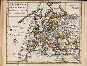 Karta från Nationalbibliotekets kartsamling. Kartan publicerades (1690-1708) och visar Europa av Sanson chez Mortier