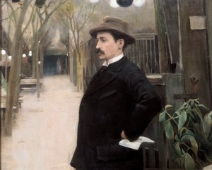 "Porträtt av målaren Miguel Utrillo (1862-1934) under hans vistelse i Paris" Detalj. Målning av Santiago Rusinol y (i) Prats (1861-1931) 1891.