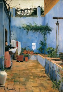 "" The Blue Court "" Målning av Santiago Rusinol och (i) Prats (1861-1931) 1892 Monistrol de Montserrat. Montserrats museum.