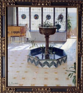 Fontänen under verandan Målning av James Rusinol och (i) Prats (1861-1931) 1894 Privat samling av Santiago Rusinol i Prats