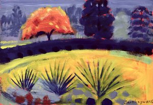 Botaniska trädgården, höst (olja på kartong) av Sara Hayward
