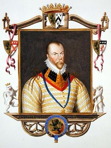 Porträtt av Ambrose Dudley (c.1528-d.15 90) 1:e jarl av Warwick från "Memoirs of the Court of Queen Elizabeth", publicerad 1825 (akvarell och gouache på papper) av Sarah Countess of Essex