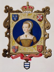 Porträtt av Catherine Parr (1512-48) 6:e drottningen av Henrik VIII som ung kvinna från "Memoirs of the Court of Queen Elizabeth", publicerad 1825 (wc och gouache på papper)
