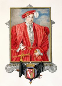 Porträtt av Henry Howard (ca 1517-47) Earl of Surrey från "Memoirs of the Court of Queen Elizabeth", publicerad 1825 (wc och gouache på papper)