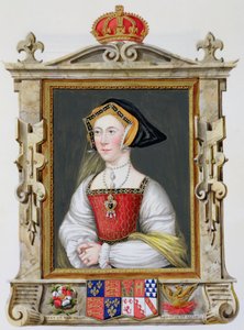 Porträtt av Jane Seymour (ca 1509-37) 3:e drottning av Henrik VIII från "Memoirs of the Court of Queen Elizabeth" efter ett porträtt av Hans Holbein (14978-1543), publicerat 1825 (wc och gouache på papper)